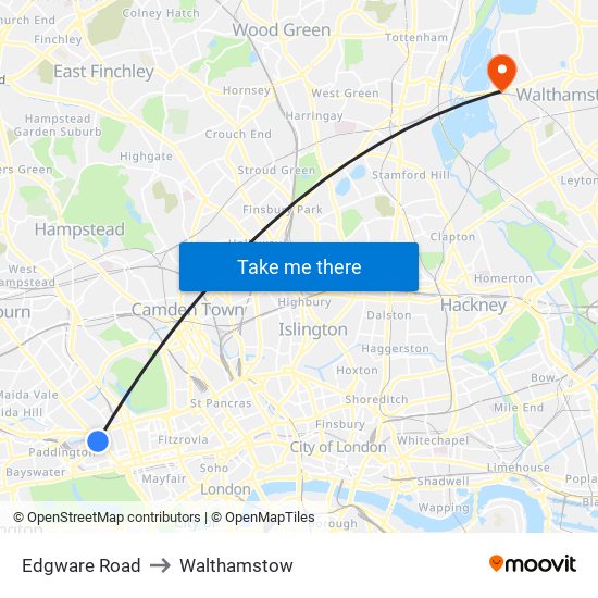 Edgware Road to Walthamstow map