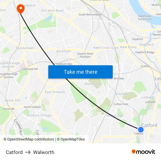 Catford to Walworth map