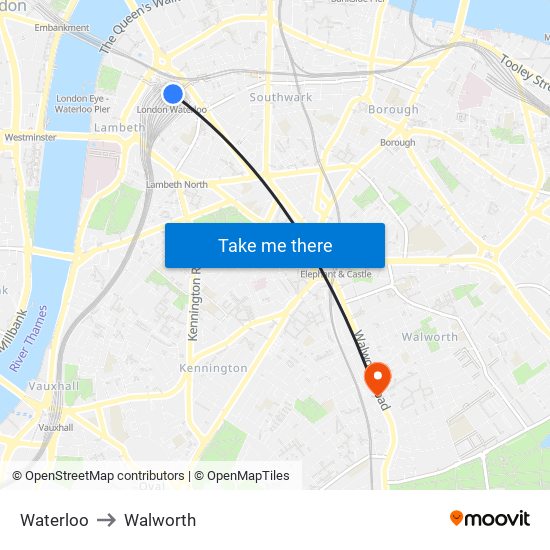 Waterloo to Walworth map