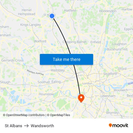 St Albans to Wandsworth map