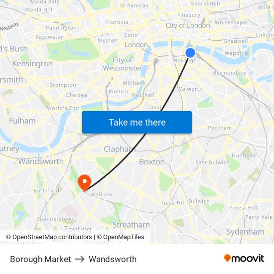 Borough Market to Wandsworth map