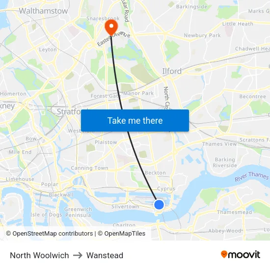North Woolwich to Wanstead map