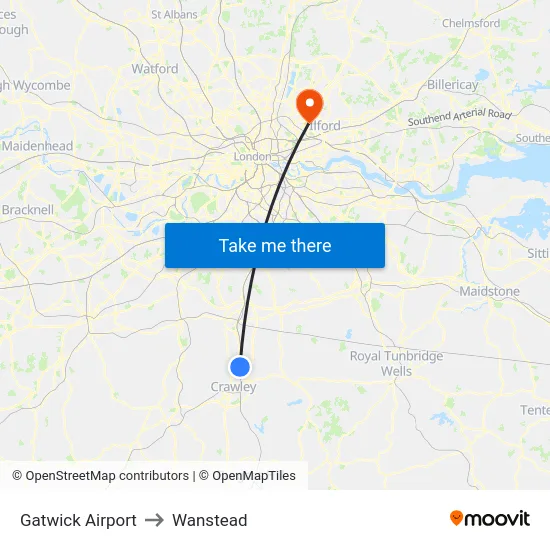 Gatwick Airport to Wanstead map
