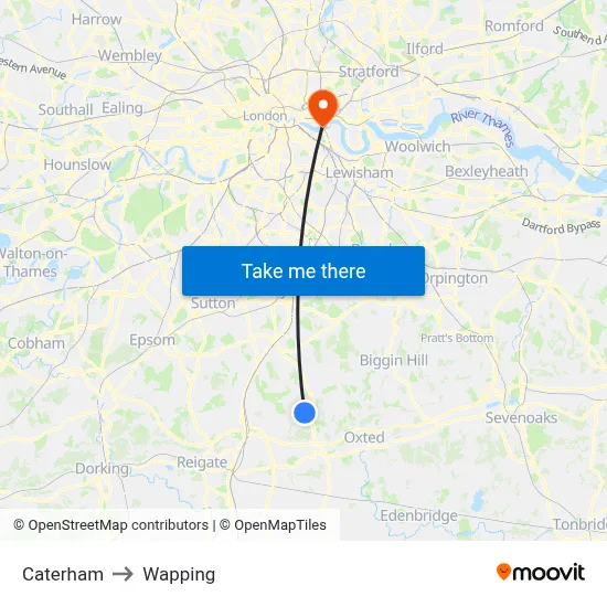 Caterham to Wapping map