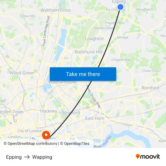 Epping to Wapping map