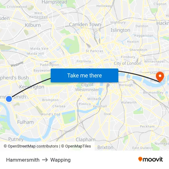 Hammersmith to Wapping map