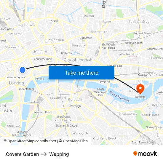 Covent Garden to Wapping map