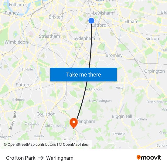 Crofton Park to Warlingham map