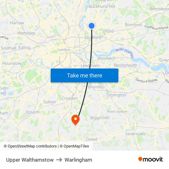 Upper Walthamstow to Warlingham map