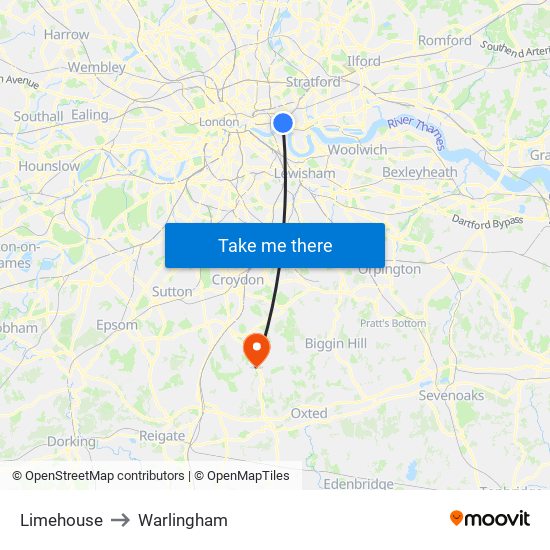 Limehouse to Warlingham map