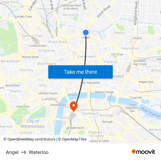 Angel to Waterloo map