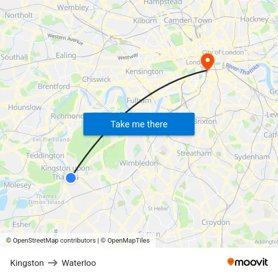 Kingston to Waterloo map
