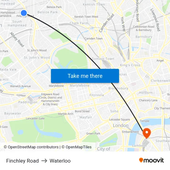 Finchley Road to Waterloo map