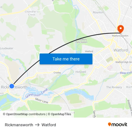 Rickmansworth to Watford map