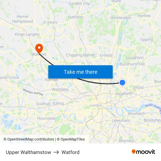 Upper Walthamstow to Watford map