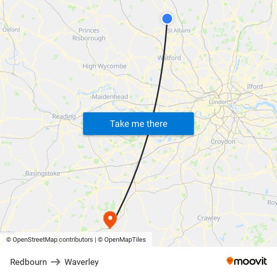 Redbourn to Waverley map