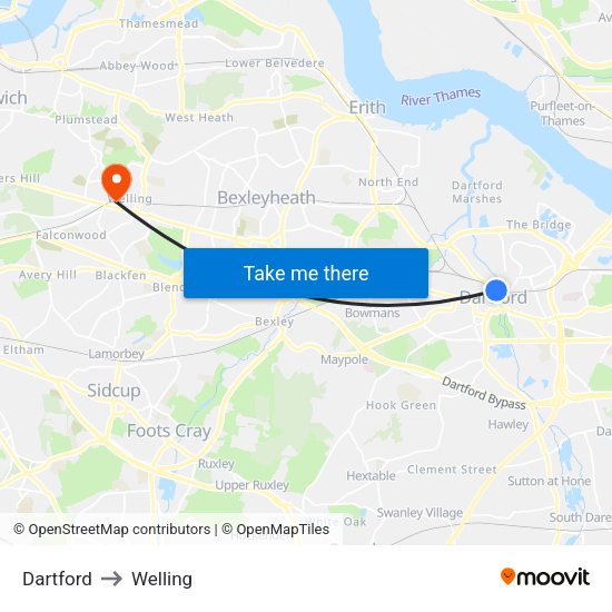 Dartford to Welling map