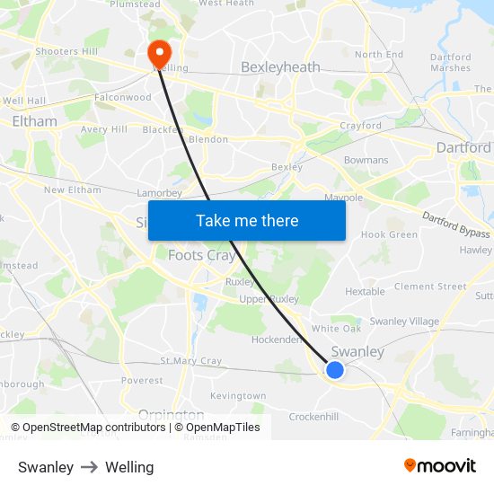 Swanley to Welling map