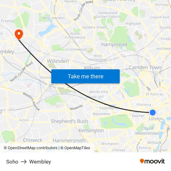 Soho to Wembley map