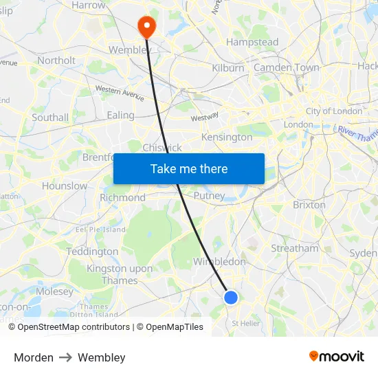 Morden to Wembley map