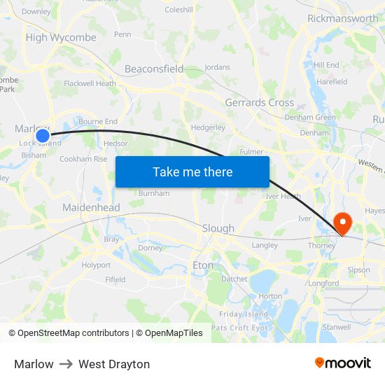 Marlow to West Drayton map