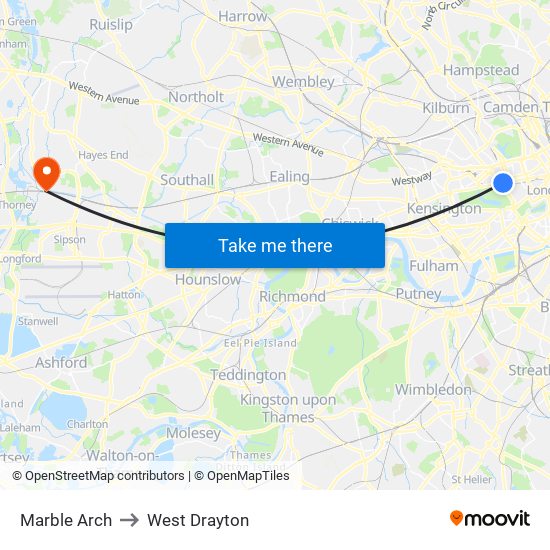 Marble Arch to West Drayton map