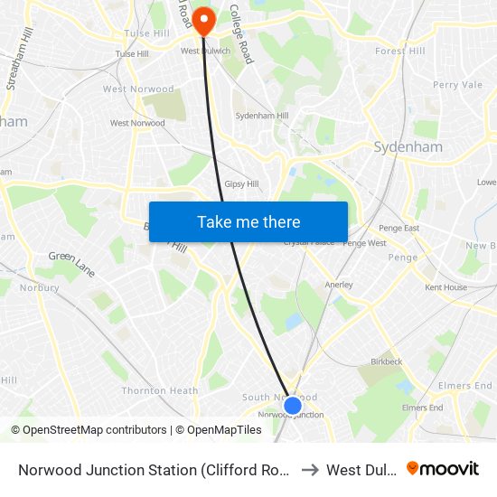 Norwood Junction Station (Clifford Road Entrance) to West Dulwich map