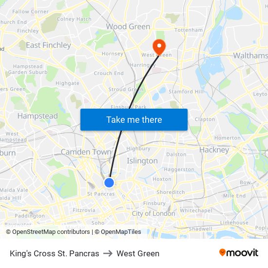 King's Cross St. Pancras to West Green map