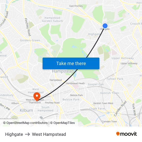 Highgate to West Hampstead map