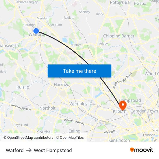 Watford to West Hampstead map