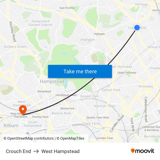 Crouch End to West Hampstead map