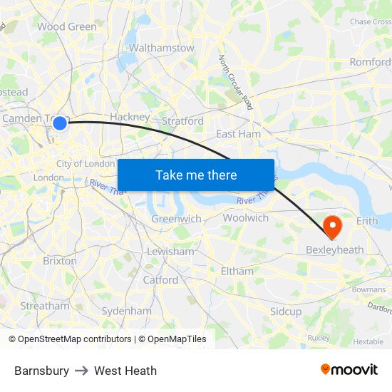 Barnsbury to West Heath map