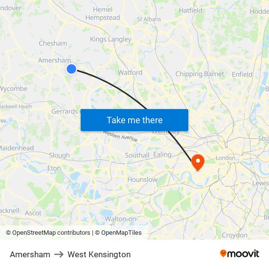 Amersham to West Kensington map