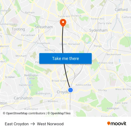 East Croydon to West Norwood map