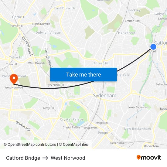 Catford Bridge to West Norwood map