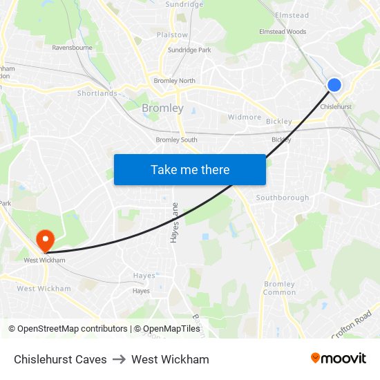 Chislehurst Caves to West Wickham map