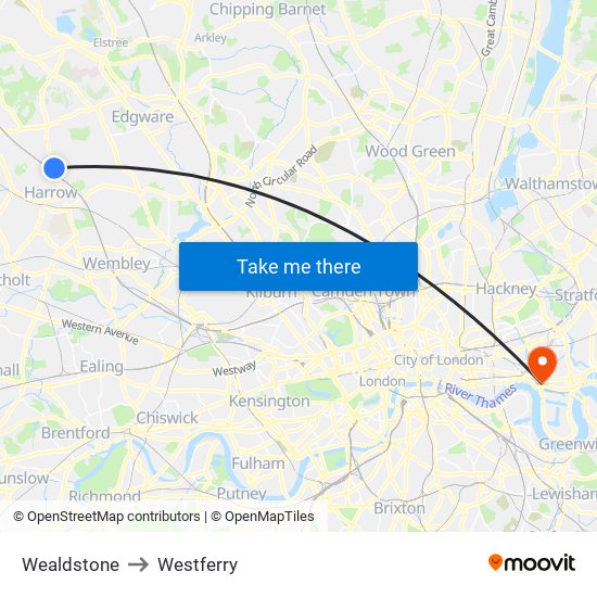 Wealdstone to Westferry map