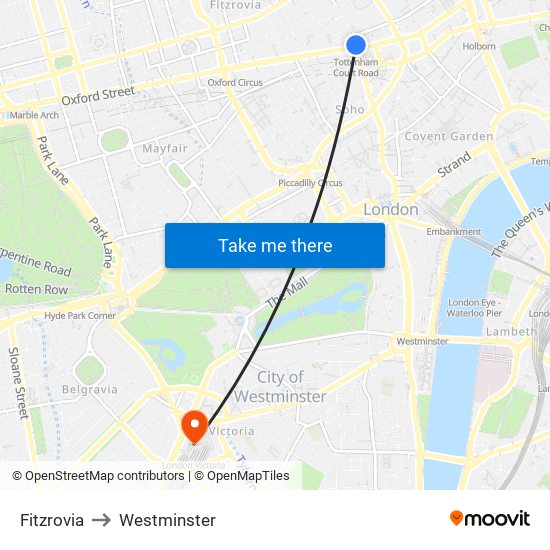 Fitzrovia to Westminster map