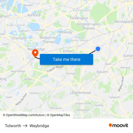 Tolworth to Weybridge map