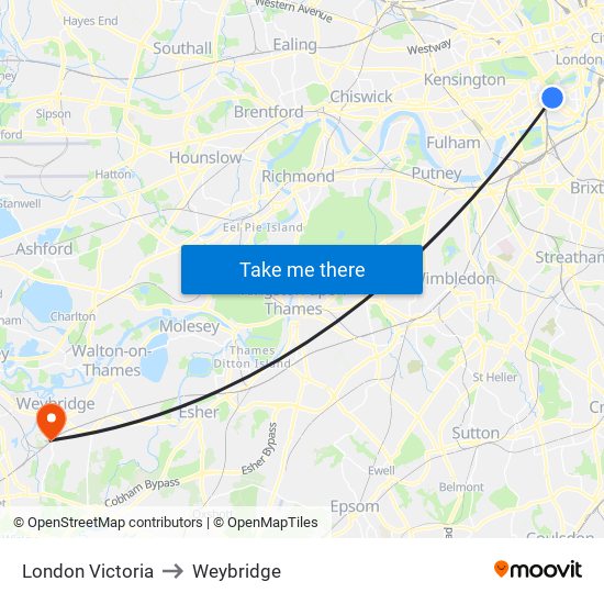 London Victoria to Weybridge map