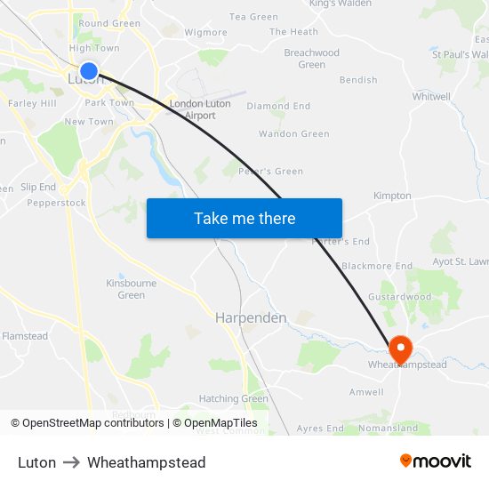 Luton to Wheathampstead map