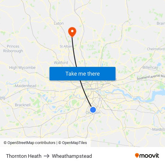 Thornton Heath to Wheathampstead map