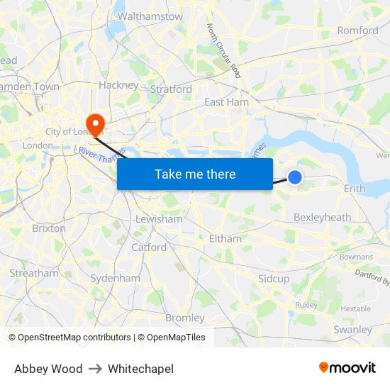 Abbey Wood to Whitechapel map