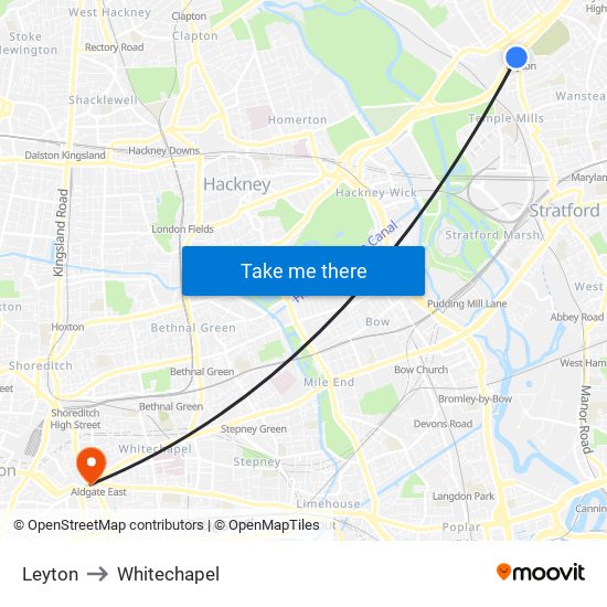 Leyton to Whitechapel map