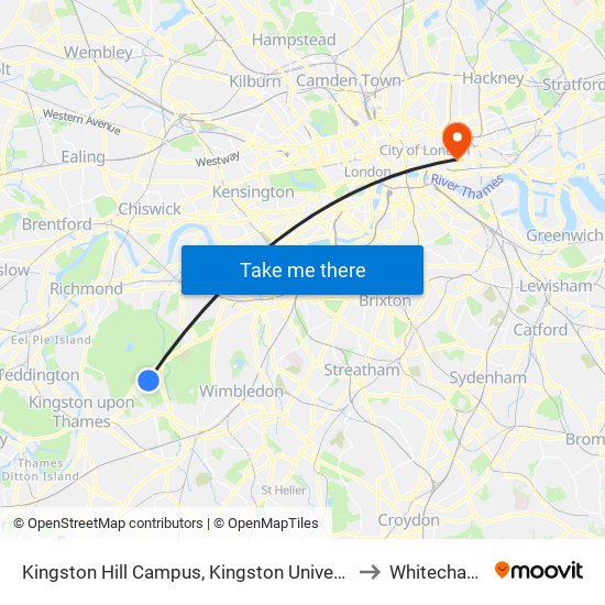 Kingston Hill Campus, Kingston University to Whitechapel map