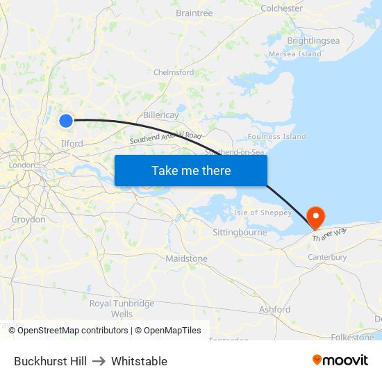 Buckhurst Hill to Whitstable map