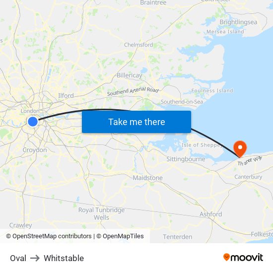 Oval to Whitstable map