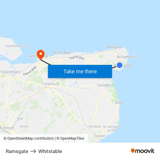 Ramsgate to Whitstable map