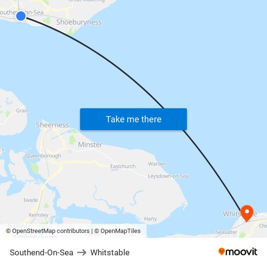 Southend-On-Sea to Whitstable map