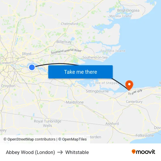 Abbey Wood (London) to Whitstable map
